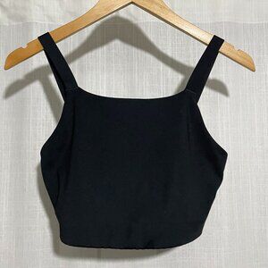 Girlfriend collective black sports bra, long line, square neckline, Small